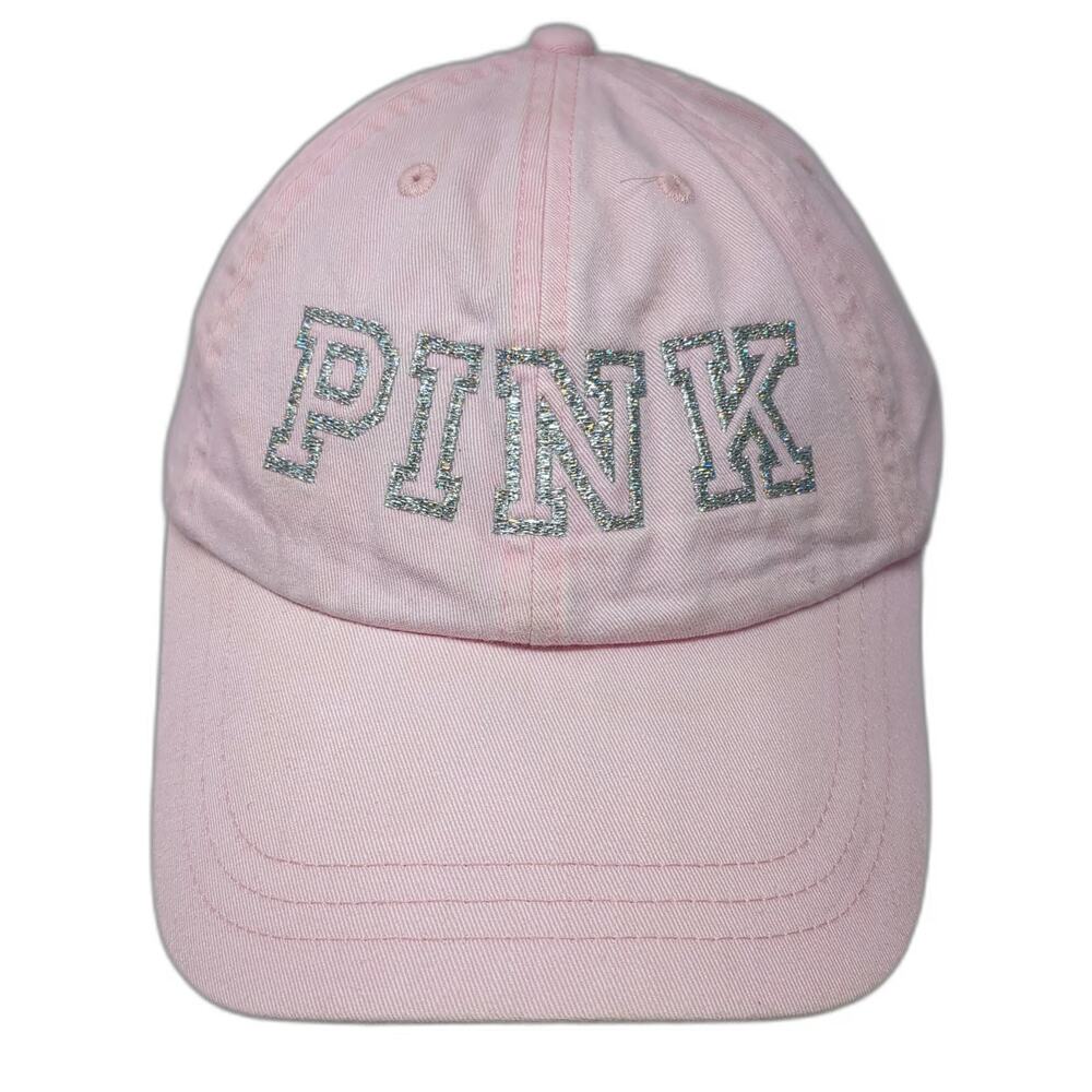 Victoria's Secret PINK Baseball Cap One Size Silver Glitter Applique Logo Hat